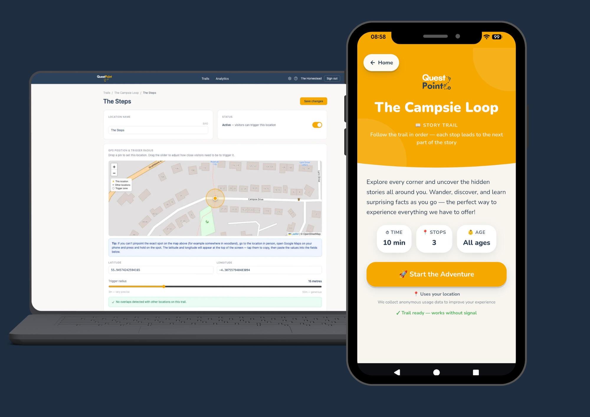 Screenshot of the QuestPoint Hub and App